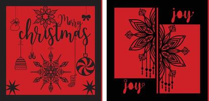 Christmas gift card 2 layer with Christmas snowflake, ball and Christmas text Joy. vector