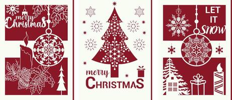 Christmas gift card 2 layer with Christmas snowflake, ball, candle, snowflake and Christmas text bundle. vector