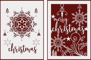 Christmas gift card 2 layer with snowflake and Christmas elements with white and maroon combination. vector