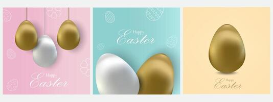easter day card banners background with golden eggs and white eggs vector