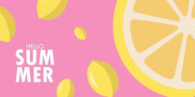 lemon slice summer background cute on pink color vector