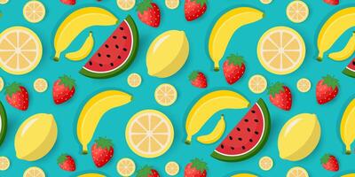 fruit and lemon pattern on blue background vector