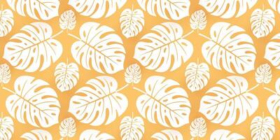monstera leaves fabric pattern background on white and yellow colors vector