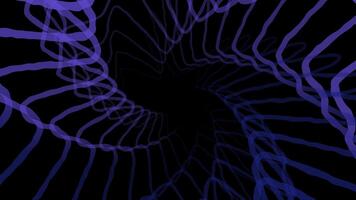 Abstract blue wavy lines tunnel background, futuristic digital wave pattern, hypnotic flowing curves on black, dynamic fluid motion design, modern 3D effect, sci-fi vortex, looping animation video