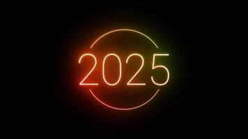 Glowing Neon 2025 Text Loop Animation Background 4K for Happy New Year Fireworks and Tech-Themed Celebrations Neon 2025 Background Perfect for Banners and Social Media video