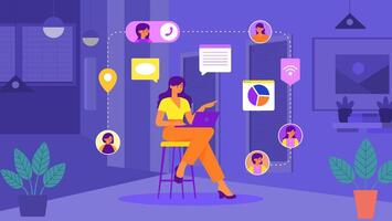 Remote Work Collaboration Concept with Illustrations of Communication Icons vector