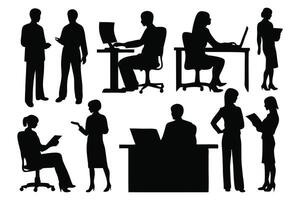 Workplace silhouettes set isolated flat illustration on white background. vector
