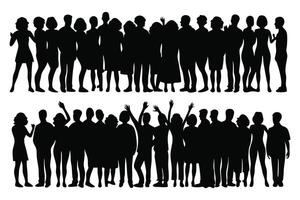 Crowd audience silhouettes set isolated flat illustration on white background vector