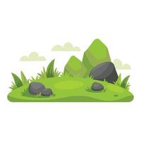 Grass fields meadow with rocks and moss isolated flat illustration on white background vector