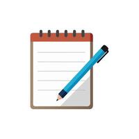 Blank notepad with a pen isolated flat illustration on white background vector