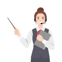 Professional Operator or Instructor Giving a Presentation holds a pointer and a folder. vector