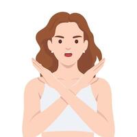 Woman Expressing Disapproval is making an X gesture with her arms, expressing refusal. vector