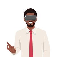 Businessman Exploring Virtual Reality. Engaging in an immersive virtual experience with enthusiasm. vector