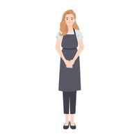 Friendly Cafe Clerk in Uniform stands in a professional uniform, ready to assist customers. vector