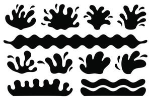 Flows and waves silhouettes set isolated flat illustration on white background. vector