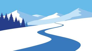 Snowy path winding through a winter landscape blanketed in fresh snow flat illustration vector