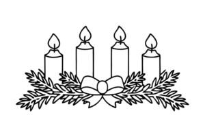 Advent wreath with four candles burning Hand drawn line art illustration vector