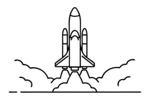 Rocket spaceship takeoff rocket launch Hand drawn line art illustration. vector