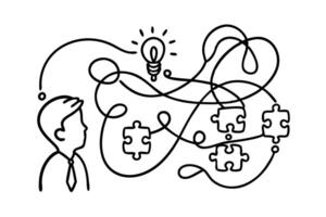 Thinking solving problems finding solutions picture abstract Hand Drawn Continuous Line art flat illustration. vector