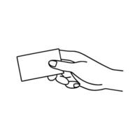 Man hand holding a blank card Hand Drawn Continuous Line art flat illustration vector
