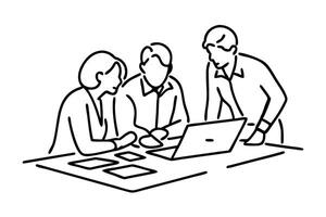 Team discussing work task Hand Drawn Continuous Line art flat illustration vector