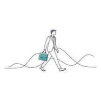 A businessman in a suit walks confidently with a briefcase against a transparent background Doodle Continuous line art flat illustration vector