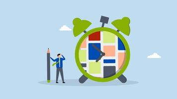 Task management, 4k animation project manager grips pencil with assignment on timer. video