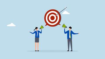 Effective communication for team success and achieve goal, 4k animation Business individuals communicate with a megaphone towards the same objective. video