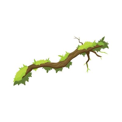 Moss covered tree branch isolated flat illustration on white background