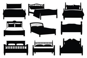 Bed silhouettes set isolated flat illustration on white background vector