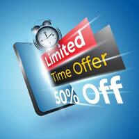limited time offer banner design with timer and hand phone vector