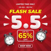 5.5 flash sale banner design with 3d ornament on red background for social media post vector