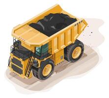 Isometric Isolated Illustration of a Heavy-Duty Mining Truck Transporting Raw Ore runing fast vector