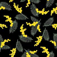 Spring seamless pattern with mimosa flowers on black background. Great for fabrics, especially for linens, wrapping papers, wallpapers, covers. vector