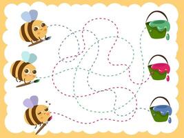 Writing practice with cute bee. Drawing lessons. Education developing worksheet. Activity page. vector