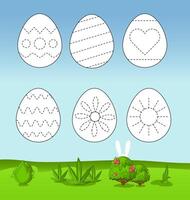 Easter writing practice. Easter eggs drawing. Education developing worksheet. Activity page. vector