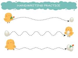Handwriting practice. Cute chicken with egg. Drawing lessons. Education developing worksheet. Activity page. vector