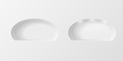 Niches in the walls, arched empty shelves of oval round shape on a light background. Space for presentation of your product. vector