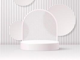 Round podium or platform on the background of a translucent arch with geometric shapes and shadows. vector