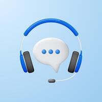 Headphones with microphone and speech bubble in 3D style. Concept of hotline support service, call center or online consultation. vector