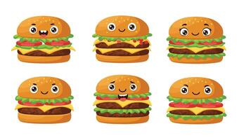 Cute Animated Burger Smiling with Cheese and Fresh Lettuce Layers vector