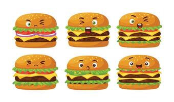 Funny Burger Character with Expressive Faces and Cartoon-Style Art vector