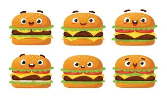 Happy Face Cheese Burger with Tasty Layers and Playful Cartoon Features vector