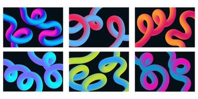 Set of Vibrant 3D Twisted Ribbons, Colorful Abstract Swirls, and Gradient Loops on a Dark Background Perfect for Festive Designs and Contemporary Digital Art vector