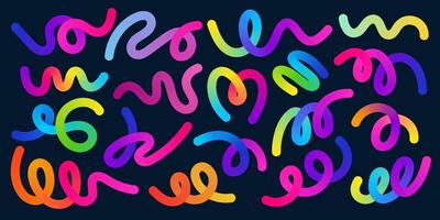 Abstract background with gradient rainbow swirls. Colorful confetti and 3D festive ribbon. Colored elements for the holiday vector
