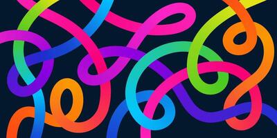 Tangled Neon Ribbons, Vivid 3D Swirls and Gradient Lines on Dark Background vector