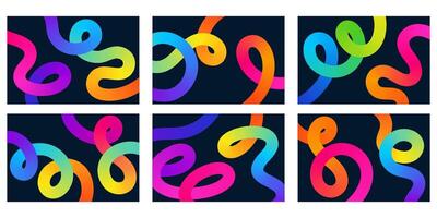 Set of bright festive streamers and swirled ribbons on a dark background. Colored 3D streamers for holidays, parties and festive decor vector