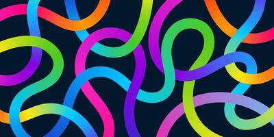 Bright neon ribbons, swirling gradient lines and dynamic curls on a dark background. Festive background vector
