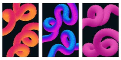Set of Vibrant 3D Twisted Ribbons, Colorful Abstract Swirls and Gradient Loops on a Dark Background, Perfect for Festive Designs and Modern Digital Art vector