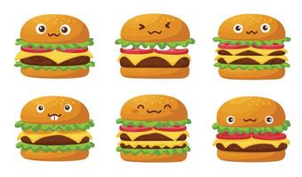 Cute Animated Burger with Playful Smiling Face and Delicious Toppings vector